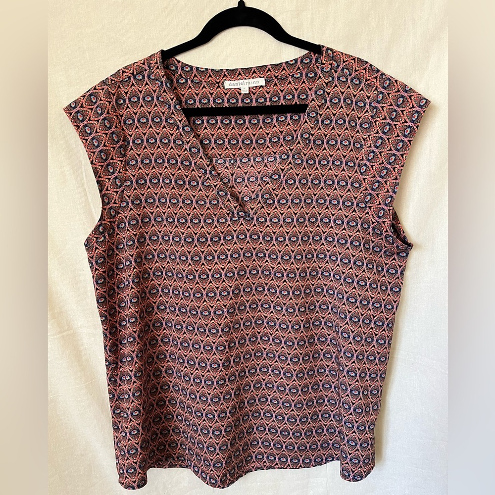 Daniel Rainn Geometric Print Blouse - Navy and Coral